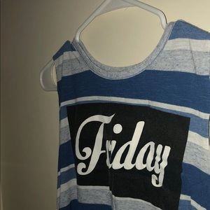 Blue, white, and black tank top